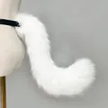 Hochwertiger weißer flauschiger Katzen-Kunstpelzschwanz für Cosplay mit Gummiband - Katzen-Schwanz / Weiß