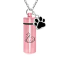 Pink aluminum alloy pet cremation urn necklace featuring cat engraving and paw charm - Rose Gold Cylinder / Rose Gold