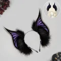 Serre-tête oreilles de chauve-souris Halloween gothique en fausse fourrure noire et violet - Chauve-souris Étourdie / Violet