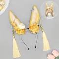 Handmade plush rabbit ears headband with floral tassels for Chinese style cosplay - Yuehan Rabbit Ear - Yellow