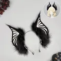Serre-tête oreilles de chauve-souris en fourrure pour cosplay vampire Halloween - Chauve-souris Étourdie / Blanc