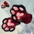 Guantes profesionales de garras fursuit rojas y negras con almohadillas rosas suaves - Vino Tinto Negro