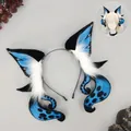 Handmade dark Cthulhu siren headpiece with blue spotted tentacles and furry beast ears - Siren Beast Ear-Blue