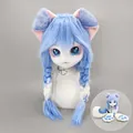 Ensemble tête de chien fursuit tressée bleue avec pattes et queue en peluche - Tête Seule / Bleu