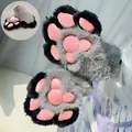 Guantes de patas de animal de peluche gris y negro con almohadillas rosas para cosplay - Gris Negro
