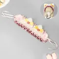 Handmade Lolita pink ruffled cat ear headband with white plush ears and yellow bows - Pink