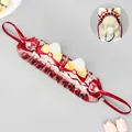 Handmade red and cream Lolita plush cat ear headband with lace and bows for maid cosplay - Red
