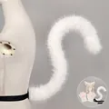 Λευκό χνουδωτό σετ cosplay γάτας με ουρά, αυτιά και γάντια για γιορτές και φεστιβάλ - Ουρά γάτας / Λευκό