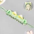 Handmade Lolita plush cat ear headband with light green lace ruffles and yellow bows - Green