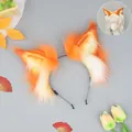 Diadema de orejas de zorro de piel sintética naranja para cosplay y actuación - Blanco y Naranja
