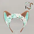 Set de diadema de orejas de gato Lolita y cola con lazos verde menta y encaje - Solo Diadema (Gato Cruasán) / Menta Chocolate