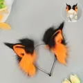 Diadema hecha a mano con orejas de lince de pelo negro y naranja para cosplay y anime - Negro y Naranja