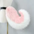 Large faux fur animal tail cosplay prop in pink and white with adjustable waist strap - Curled Canine Tail / Pink & White