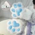 Guantes de pata de gato de peluche blanco fursuit con almohadillas azul claro para cosplay - Estilo Blanco y Azul (Blanco L) / Talla única