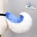 Großer blau-weißer Plüschschwanz für Kigurumi Fursuit Cosplay Kostüme auf einer Puppe - Nur Schwanz / Blau