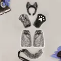 Complete 5-piece furry werewolf cosplay set featuring wolf ears paw gloves and tail - Six-Piece Set (Kuángláng Mèiyǐng) / One Size / Black and White Mixed