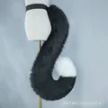 Black and white curled fursuit cat tail prop for furry cosplay performance and events - Curled Cat Tail / Black and White