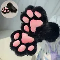 Guantes de patas de gato fursuit de felpa negra con almohadillas rosas para cosplay furry - Estilo Negro / Talla única
