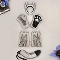 Wolf werewolf cosplay set with furry ears, tail, paws and leg warmers in gray white - Six-Piece Set (Kuángláng Mèiyǐng) / One Size / White