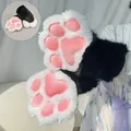 Guantes de peluche de pata de gato en blanco y negro con almohadillas rosas para cosplay. - Estilo Blanco y Negro / Talla única