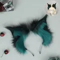 Diadema de orejas de lince de peluche azul oscuro y negro para cosplay - Negro Verde