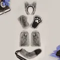 Gray faux fur wolf ear headband tail and paw glove set for Halloween cosplay outfit - Six-Piece Set (Kuángláng Mèiyǐng) / One Size / Medium Grey