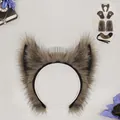 Grey wolf ear headband with tail and paw gloves for werewolf cosplay costume gear - Headband (Kuángláng Mèiyǐng) / One Size / Dark Khaki