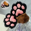 Plüschige Pelzkatzenpfoten-Handschuhe mit rosa Pads und schwarzen Krallen für Fursuit Cosplay - Kamel-Schwarz Stil / Einheitsgröße