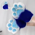 Flauschige Fursuit Katzenpfoten-Handschuhe in Blau und Weiß für Cosplay-Auftritte - Marineblau-Weiß Stil (Q) / Einheitsgröße