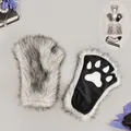 Grey faux fur wolf cosplay set including ears, paws, and tail accessories - Gloves (Kuángláng Mèiyǐng) / One Size / White