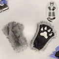 Grey faux fur werewolf paw gloves for Halloween cosplay costume accessory set. - Gloves (Kuángláng Mèiyǐng) / One Size / Medium Grey