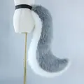 Grey and white faux fur wolf tail fursuit accessory for cosplay and performances. - Wolf Tail Type A / Grey/White