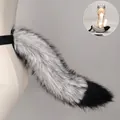 Faux fur wolf tail and ear headband set for Halloween cosplay in grey and black. - Tail (Kuángláng Mèiyǐng) / One Size / White