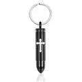 Black stainless steel bullet urn keychain with white cross design for perfume and ashes - Cross Bullet (Black)