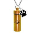 Golden aluminum alloy cylindrical dog cremation urn pendant with a black paw charm - Gold Cylinder