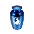 Kleine blauwe crematie-urn voor as met wit engel konijn maan ontwerp - Blauw