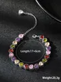 Macro detail of colorful heart zircon bracelet with 17+6cm length and 20.3g weight info - Heart