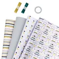 80g white kraft gift wrapping paper set with ribbons and tape for DIY gift wrapping - Set A / 4 Pieces (With Accessories)