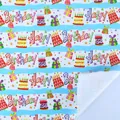 Happy Birthday gift wrapping paper with colorful cartoon patterns on blue background - Birthday Cake / 50*70cm