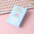 Cute light blue folding greeting card with golden Happy Birthday text and cake - Birthday Cake