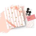 Valentine's Day pink striped wrapping paper set with gold hearts and ribbon - Glitter Heart Pattern (Without Sticker) / 50x70cm
