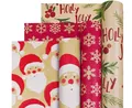Vintage Christmas kraft wrapping paper rolls with Santa Claus and snowflake patterns - Set 3 (3-Roll Pack) / 43X300CM
