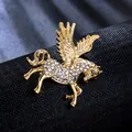 Elegant gold Pegasus brooch with sparkling rhinestones for creative garment decoration. - Unicorn (XD825335)