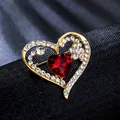 Elegant heart-shaped gold alloy brooch featuring a red crystal and white rhinestones - Heart Shape (XD825361)