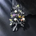 Broche arbre vintage avec perles et pierres colorées pour costumes et manteaux - Style Arbre Florissant (XD825433)