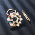 Elegant alloy heart brooch pin featuring colorful rhinestones and cat-eye stones - Multicolor Cat-Eye Heart