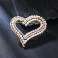 Elegant heart-shaped gold brooch pin with pearls and sparkling rhinestones for women. - Gold Pearl Heart