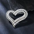 Elegant heart-shaped brooch with white pearls and sparkling rhinestones for women - Silver Pearl Heart