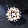 Elegant floral brooch featuring large white pearls and crystals on gold metal - Gold Pearl Floral Style (XD825299)