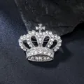 Elegant silver-toned royal crown brooch pin with sparkling clear rhinestones for suits - Crown Style (XD825308-2) / Silver